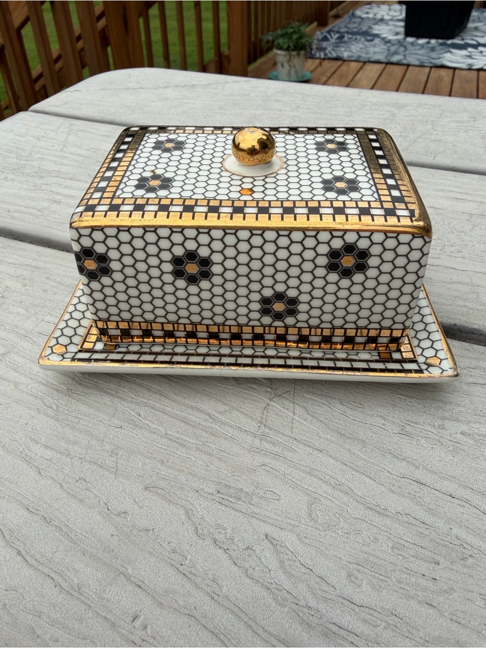 Anthropologie Bistro Tile "Hello" Butter Dish